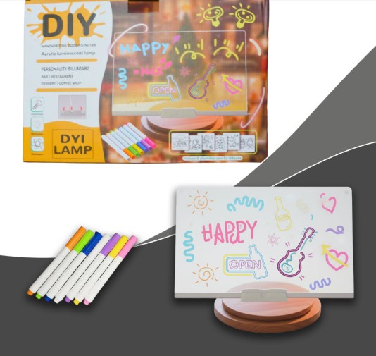 DIY LED Yazı Panosu - Gece Lambası - 7 Renk Kalem Hediyeli - 6 Çizim Şablonu