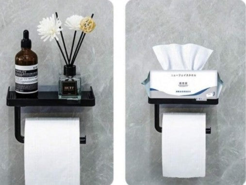 Tuvalet Kağıdı Askılığı - Raflı ve Yapışkanlı - Matkapsız Banyo Aksesuarı