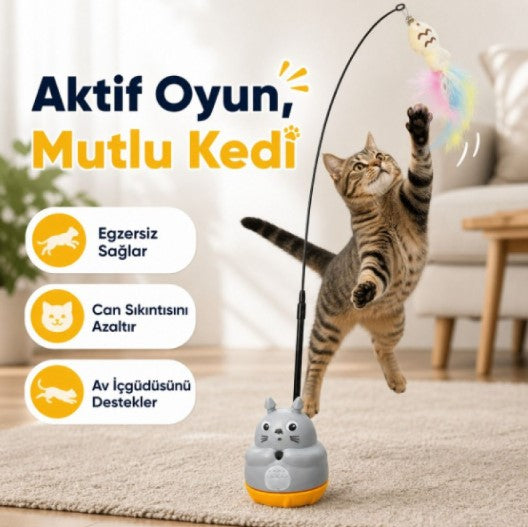 Kedi Şekilli Dönen Peluş Balıklı Olta Oyuncağı