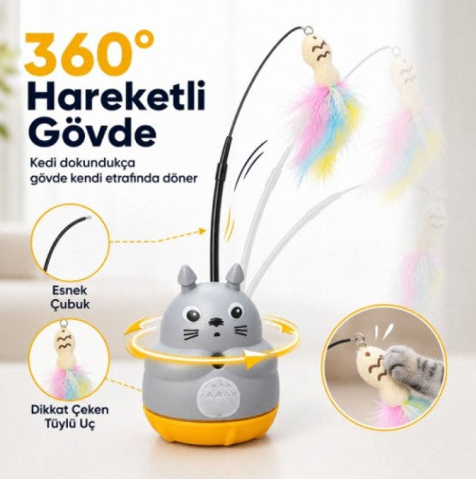 Kedi Şekilli Dönen Peluş Balıklı Olta Oyuncağı