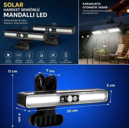 2'li Mandallı LED Solar Lamba - 36 LED - Hareket Sensörlü - 3 Modlu