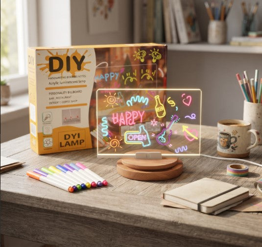 DIY LED Yazı Panosu - Gece Lambası - 7 Renk Kalem Hediyeli - 6 Çizim Şablonu