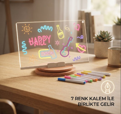 DIY LED Yazı Panosu - Gece Lambası - 7 Renk Kalem Hediyeli - 6 Çizim Şablonu