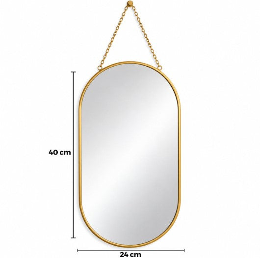 Dekoratif Duvar Aynası - Gold Metal Çerçeveli - İp Askılı - 24x40 cm