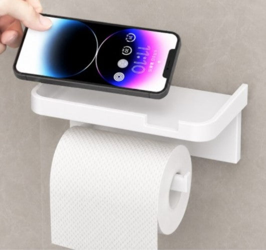 Tuvalet Kağıdı Askılığı - Raflı ve Yapışkanlı - Matkapsız Banyo Aksesuarı