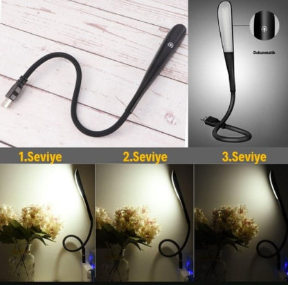 Kompakt USB Siyah 14 Ledli 3 Kademeli Dokunmatik Okuma Lambası